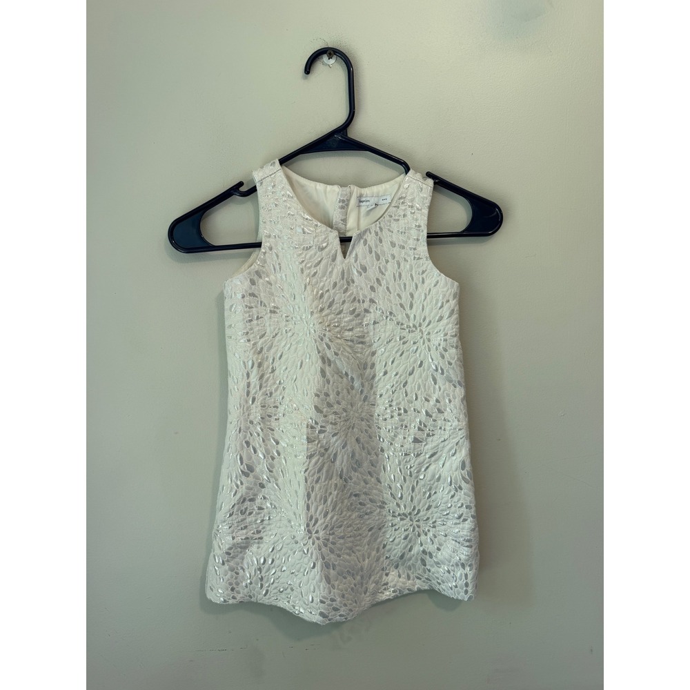 GapKids Girls White Silver Metallic Jacquard Sleeveless Party Dress XS 4-5